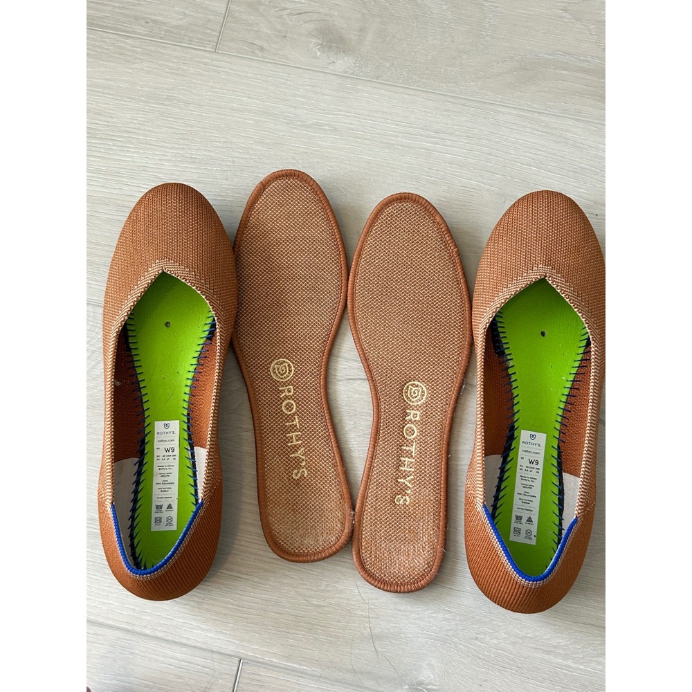 Rothy's round Toe Flats Women's 9 Cognac Brown Knit Washable Slip On Shoes - Picture 7 of 9